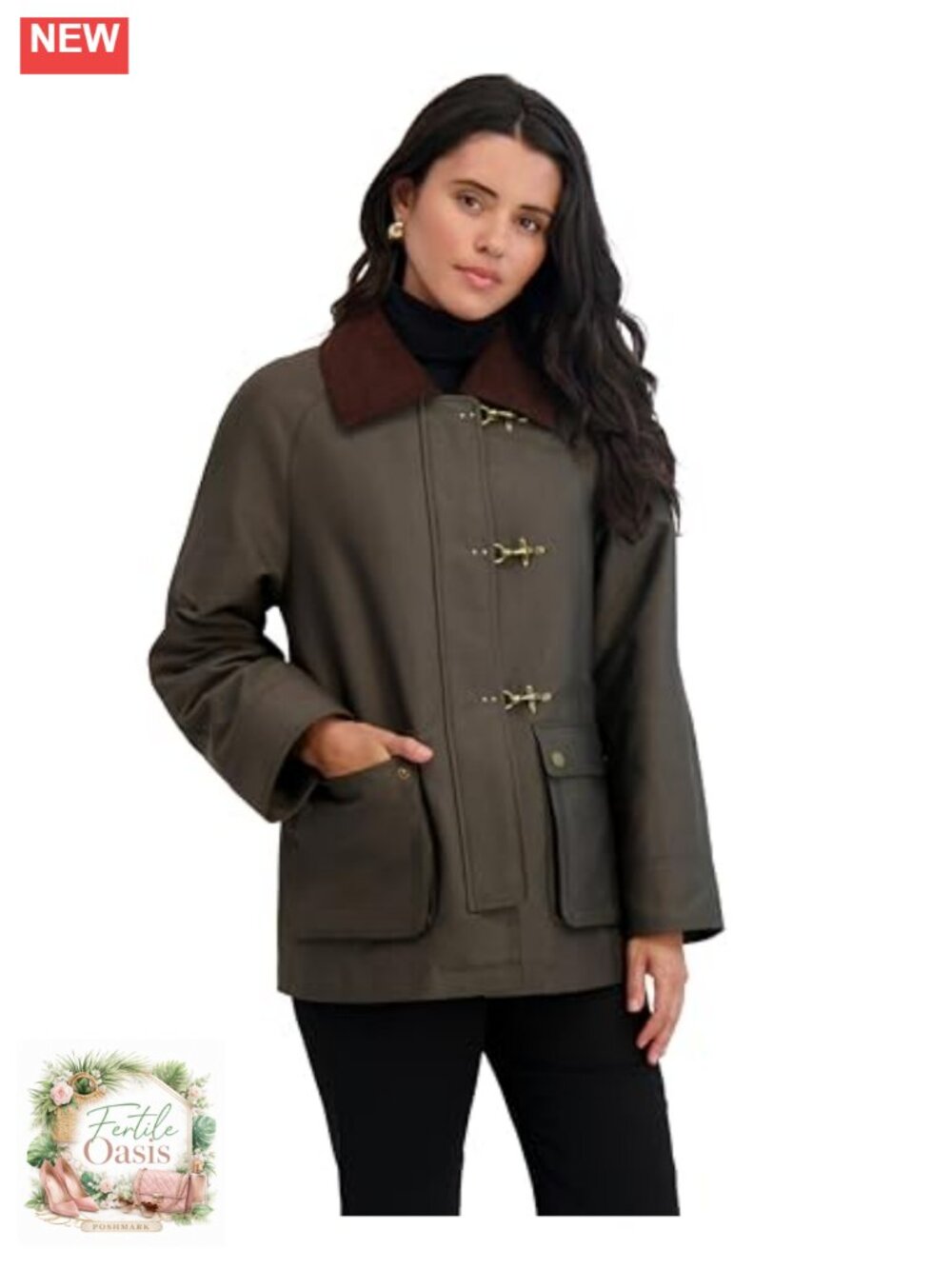 Cotton Blend Barn Jacket with Snap Closure, Fully Lined, Cargo Pockets